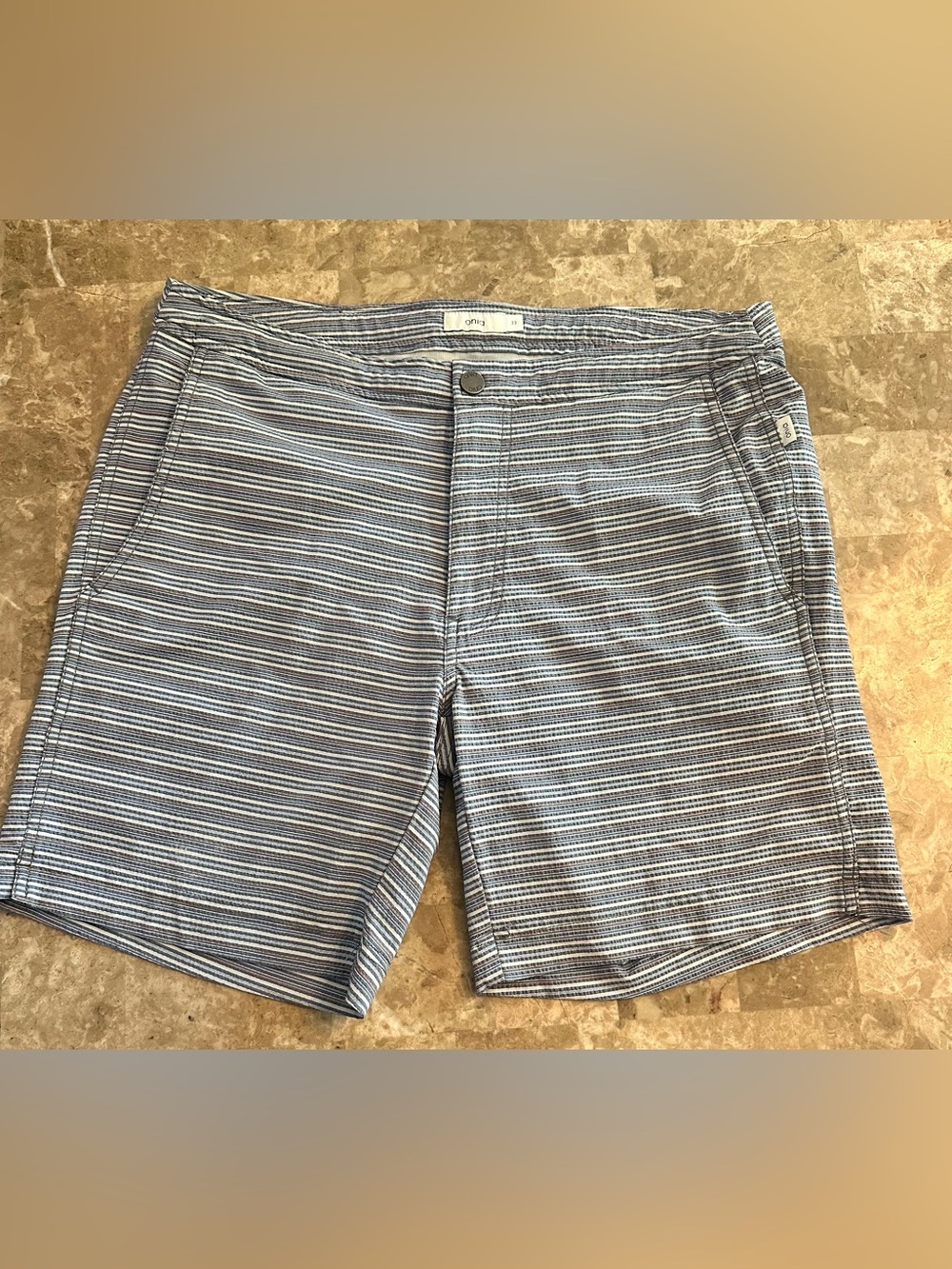 Onia The Calder Swim Trunk Chinos - Mens Size 33 - Seersucker Stripe Blue Preppy